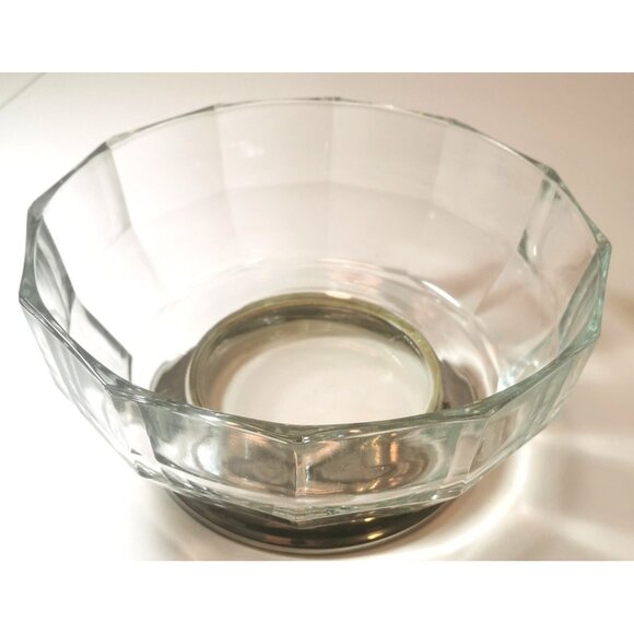 Glass Fruit Bowl Large Clear Decagon Crystal With Silver Plated Base Vintage - Picture 9 of 9